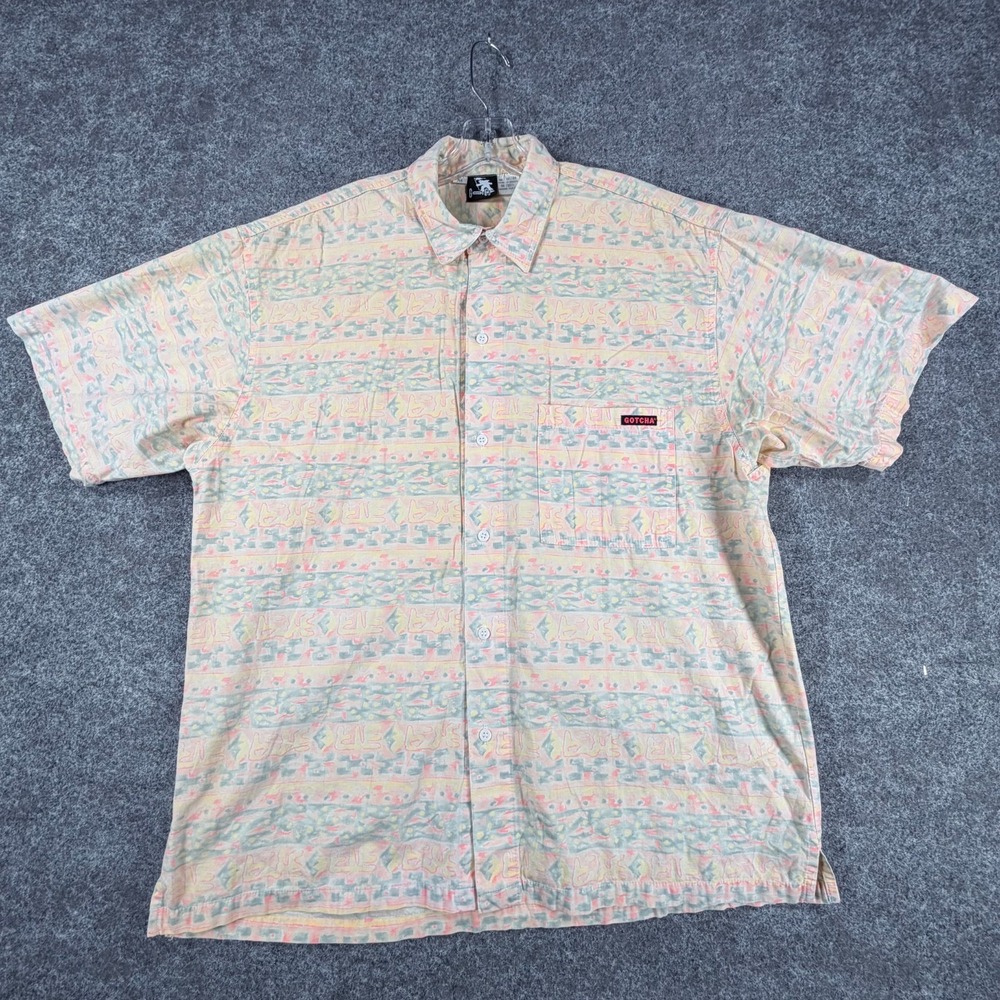 Vintage Gotcha Button Up‎ Shirt Mens M Multicolor Geometric Stripe Surf Skater